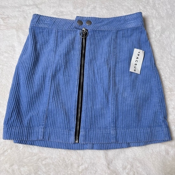 PACSUN PERIWINKLE BLUE CORDUROY FRONT ZIP SKIRT - Picture 2 of 8
